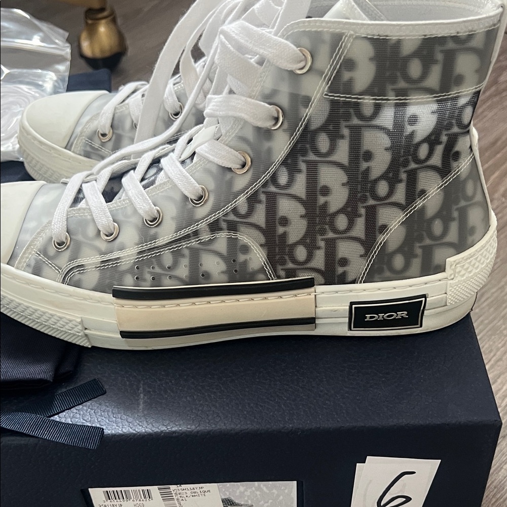 Dior High-Top Sneakers in Grey and White Oblique Canvas - Picture 2 of 14